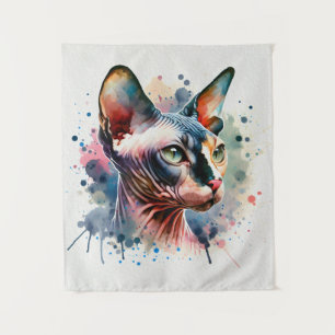 Tenture Aquarelle Sphynx Chat Portrait Artistique