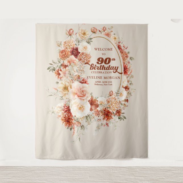 Tenture Aquarelle terre cuite bordeaux 90e anniversaire (Devant)