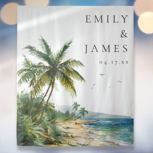 Tenture Aquarelle Tropical Beach Mariage Photo fond