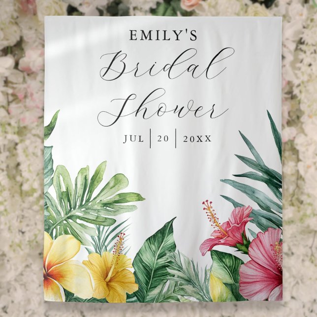 Tenture Aquarelle Tropical Floral Fête des mariées fond (Watercolor Tropical Floral Bridal Shower Backdrop)