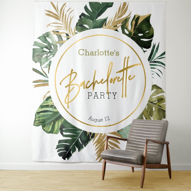Tenture Aquarelle Tropical Gold Bachelorette fond (En situation)