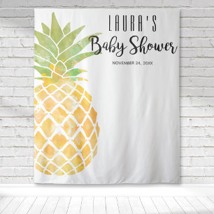 Tenture Aquarelle tropicale ananas Baby shower jaune