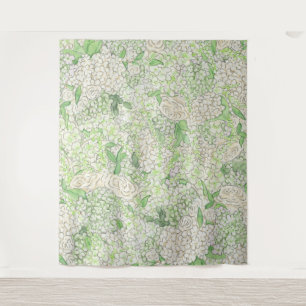 Tenture Aquarelle Vert et Blanc Hydrangea Crest