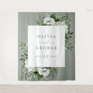 Tenture Aquarelle verte Sage Floral Photo Booth fond