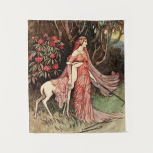 Tenture Aquarelle victorienne de la femme avec cerf