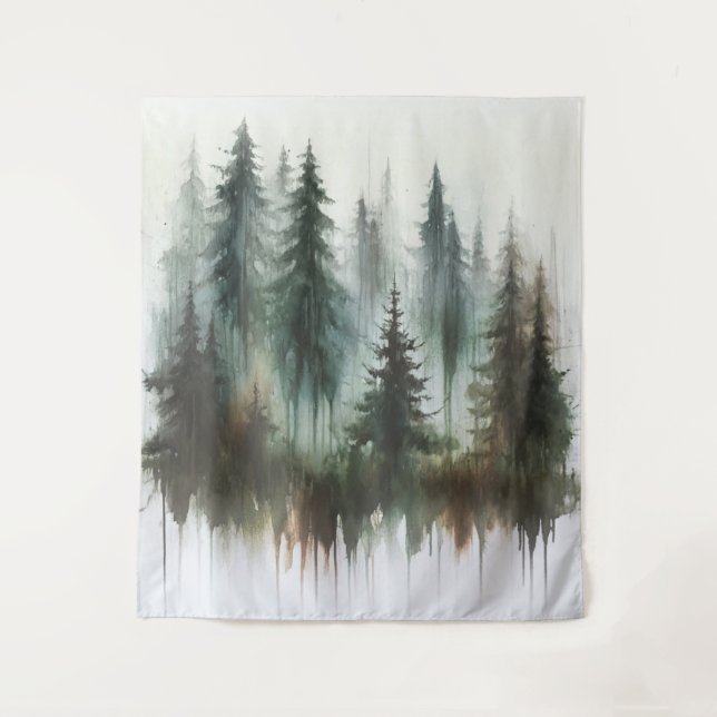 Tenture Aquarelles Arbres rustiques Wilderness arrière-pla (Devant)