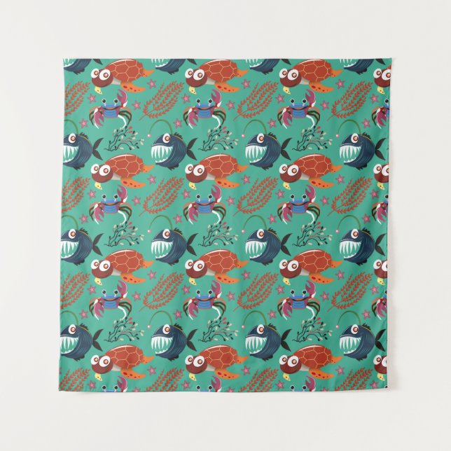 Tenture Aquatic animals pattern | ocean underwater life 33 (Devant)