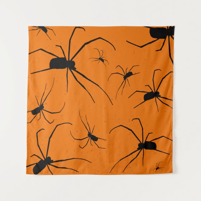 Tenture Araignées d'Halloween orange Motif, Araignée noire (Devant)