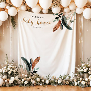 Tenture ARBOR Bohême Plumes Baby shower verdoyant