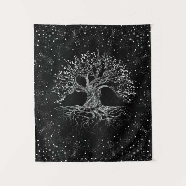 Tenture Arbre de vie en noir et blanc (Devant)