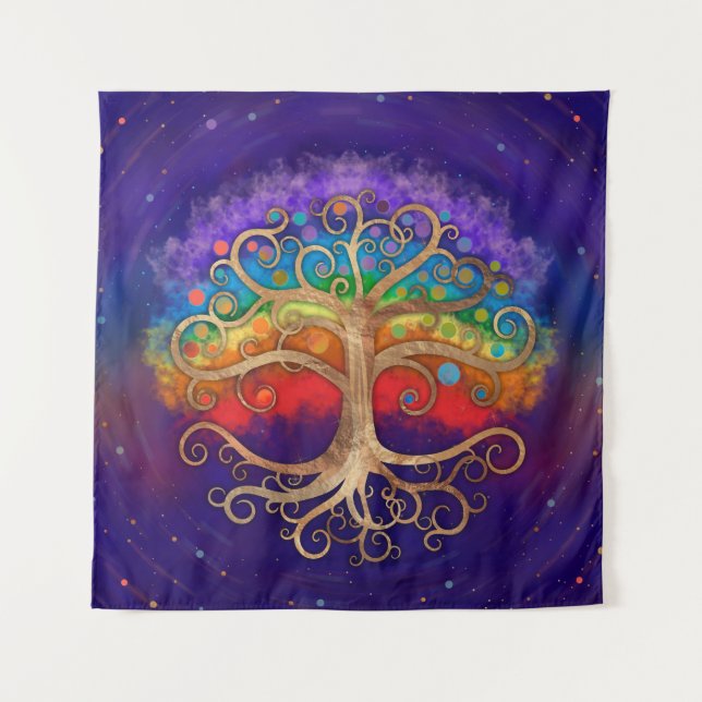 Tenture Arbre de vie Golden Swirl et Rainbow (Devant)