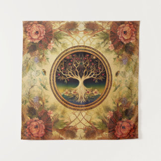 Tenture Arbre de vie par kedoki broderie rose en or