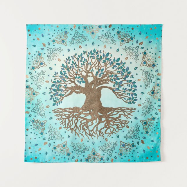 Tenture Arbre de vie - Yggdrasil - Bleu doux (Devant)