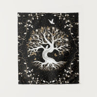 Arbre de vie - Yggdrasil - noir blanc et or