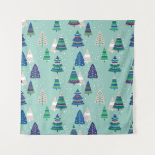 Tenture Arbres de Noël, arrière - plan bleu