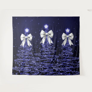 Tenture Arbres scintillants de Noël Navy Faux Nœud Argenté