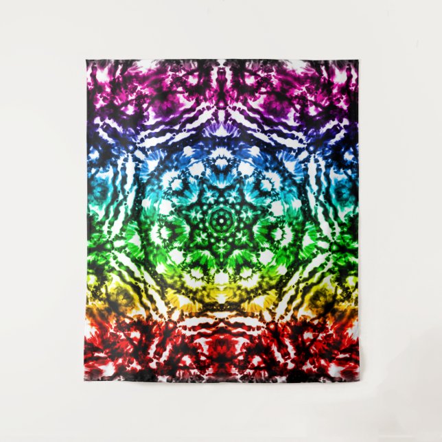 Tenture Arc-en-ciel Tie-Dye Mandala Étoile Rétro (Devant)