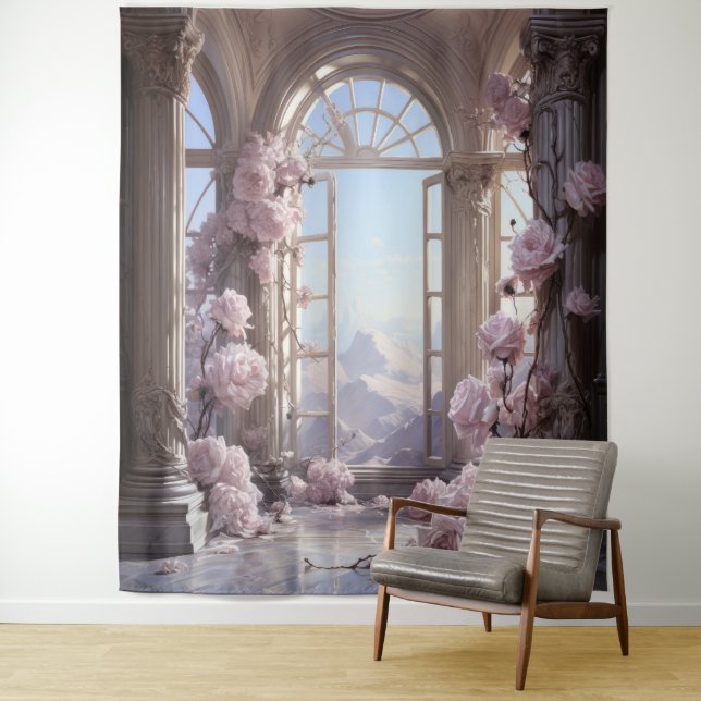 Tenture Arc floral romantique suspendu (En situation)