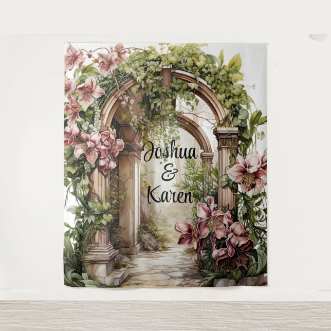Tenture Arche de fond Mariage romantique personnalisable (Devant)