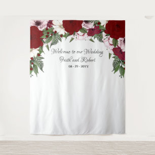 Tenture Arche floral aquarelle en burgundy et verdure