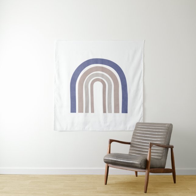Tenture Arches du milieu du siècle - Bleu et Beige (En situation)