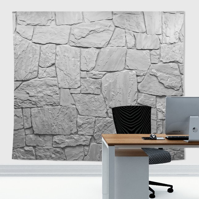 Tenture Ardoises de pierre rustiques Mur gris clair (Gray slates stone wall tapestry decor with stone  texture for zoom meetings backdrop or home decor)