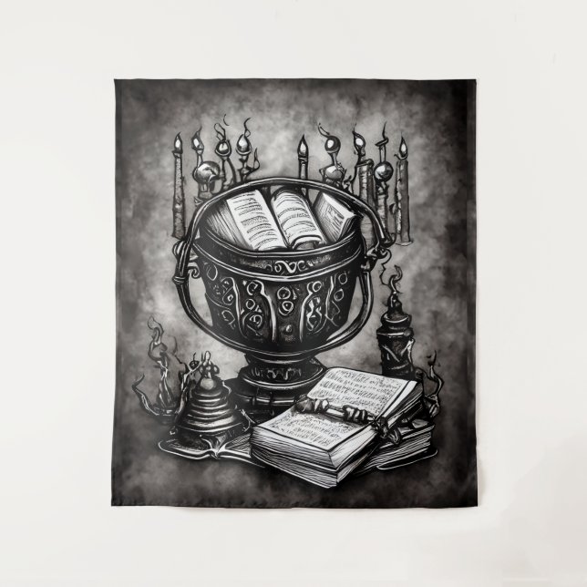 Tenture Argent Steampunk Cauldron Spellbooks et Potions (Devant)