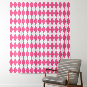 Tenture Arlequin rose blanc Diamants Checkers Design