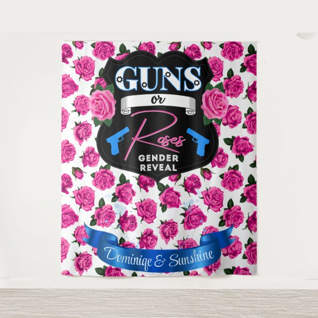 Tenture Armes ou Roses rose/bleu Baby shower de révélation (Devant)