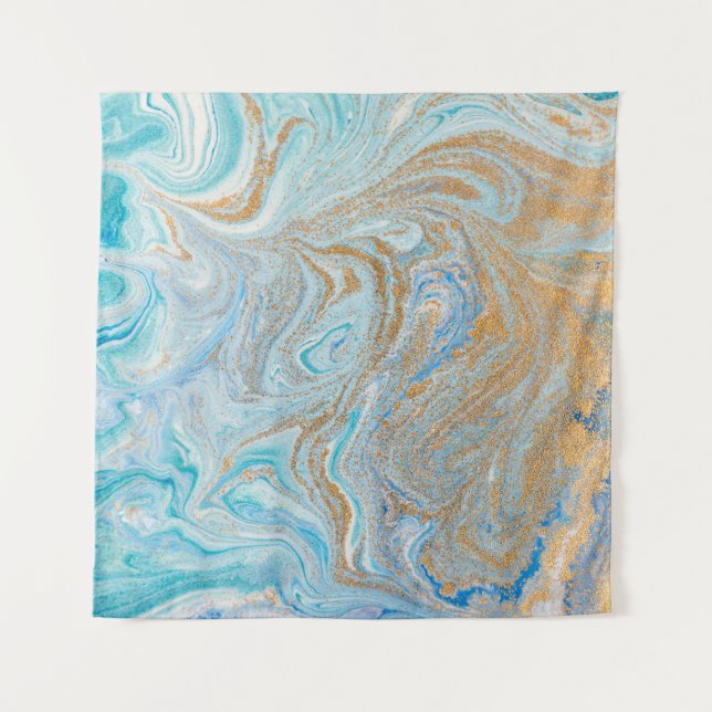 Tenture Arrière - plan acrylique en marbre, bleu avec bril (Devant)