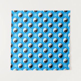 Tenture Arrière - plan bleu Motif chinois Yinyang