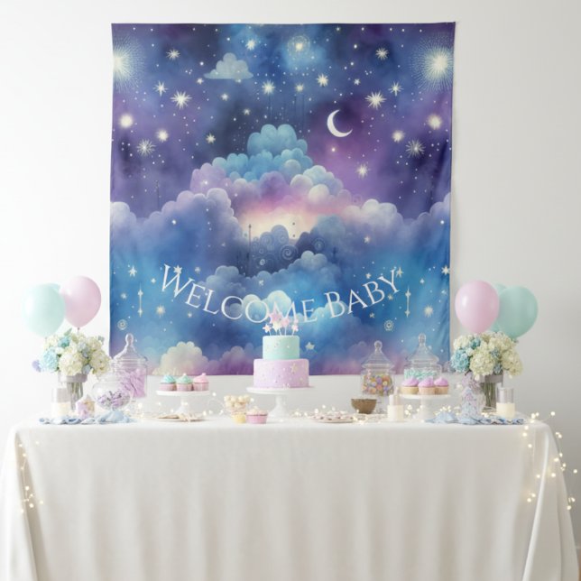 Tenture Arrière-plan de la douche d'adoption Starry Sky (Starry sky baby shower backdrop)
