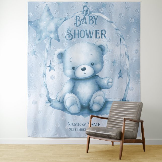 Tenture Arrière-plan de l'ours en peluche bleu (En situation)