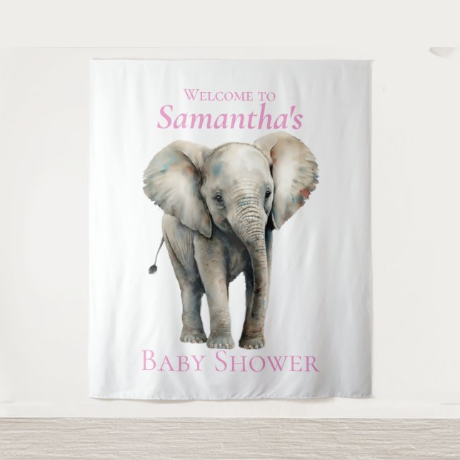 Tenture Arrière-plan du Baby shower d'aquarelle éléphant (Devant)