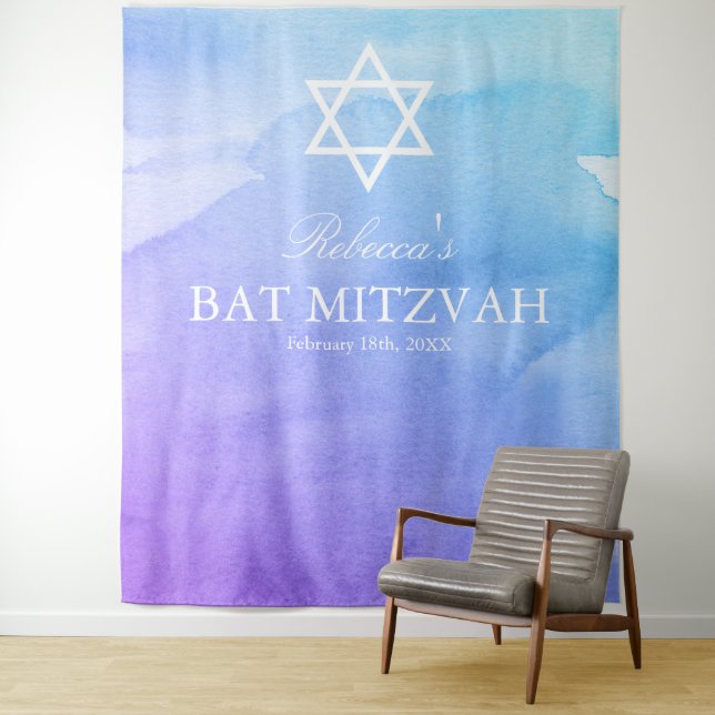 Tenture Arrière-plan du Bat mitzvah d'aquarelle violet et  (En situation)