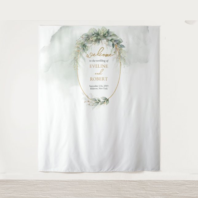 Tenture Arrière-plan ovale en feuille de verdure botanique (Devant)