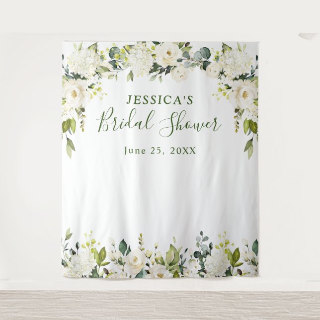 Tenture Arrose de mariage Elegant Eucalyptus Roses Blanche (Devant)