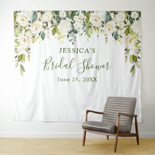 Tenture Arrose de mariage Elegant Eucalyptus Roses Blanche