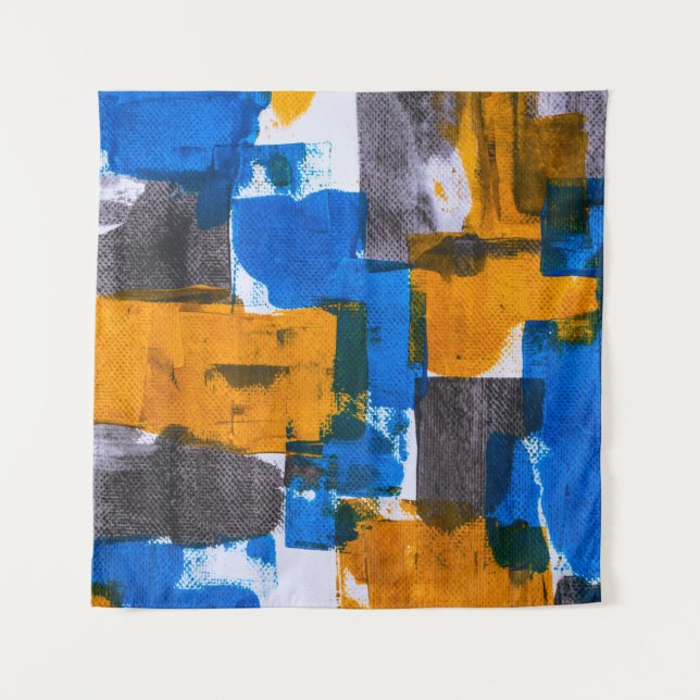 Tenture Art abstrait bleu, orange et gris (Devant)