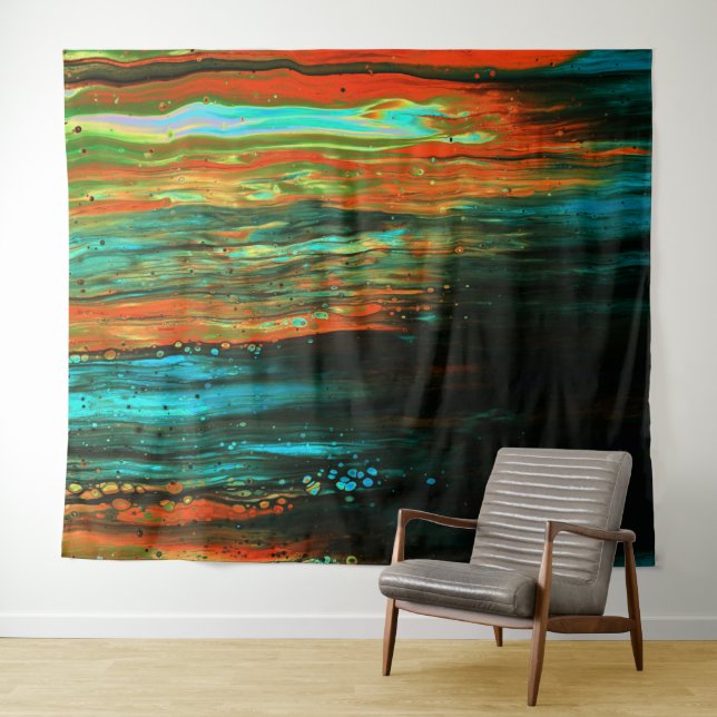 Tenture *~* Art Abstrait Gras Black Blue Orange (En situation (horizontale))