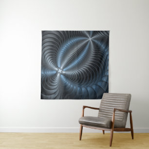 Tenture Art abstrait moderne fractal bleu gris plastique 3