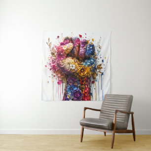 Tenture Art de poing floral vibrant : force et résistance