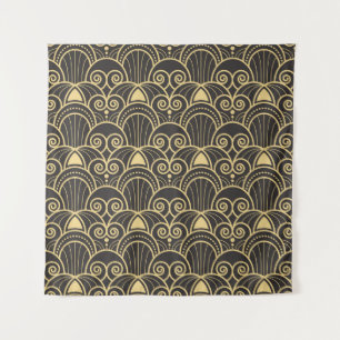 Tenture Art Déco : Carreaux géométriques dorés.