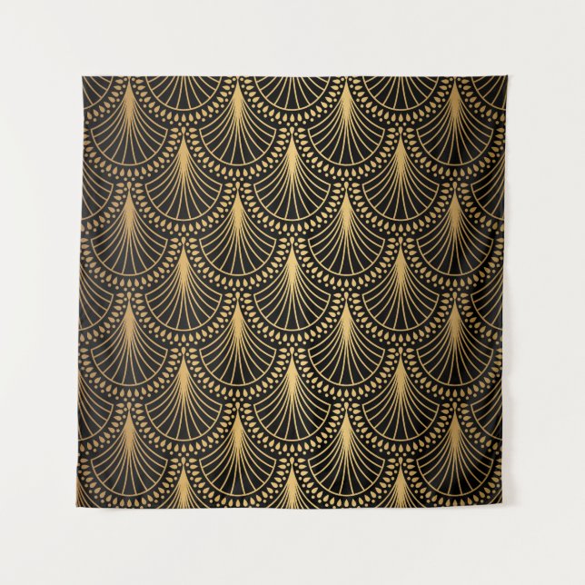 Tenture Art Déco, or noir, motif sans soudure. (Devant)