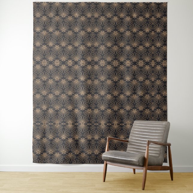 Tenture Art Deco pattern with gold floral motifs  (En situation)