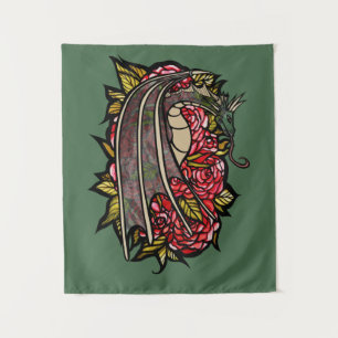 Tenture Art Dragon Roses Rouge