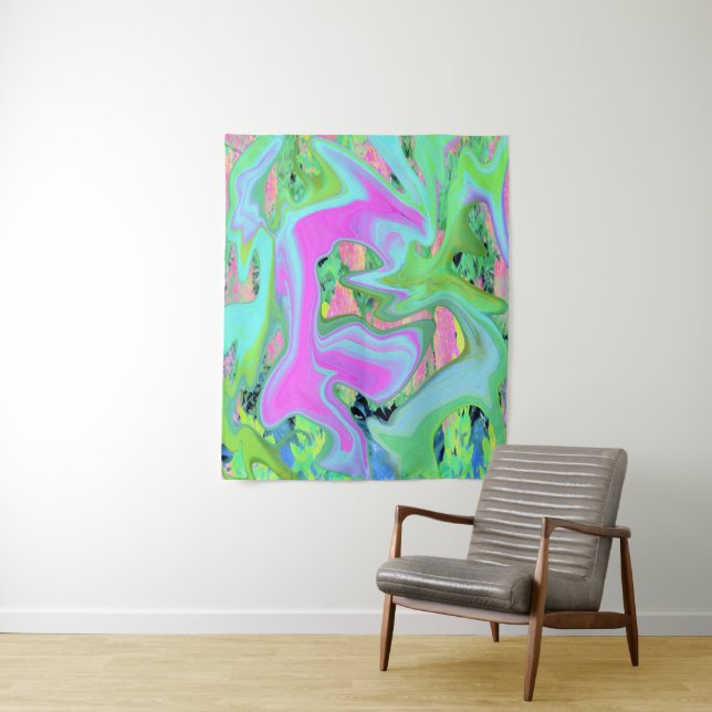 Tenture Art Liquide rose et bleu clair rétro sur Hydrangea (En situation)