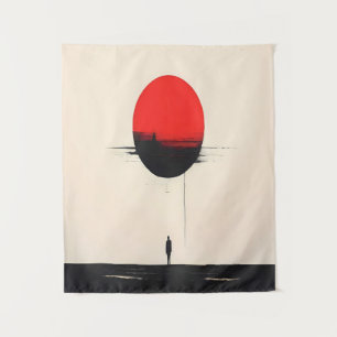 Tenture Art minimaliste Abstrait de Soleil Rouge et Solitu