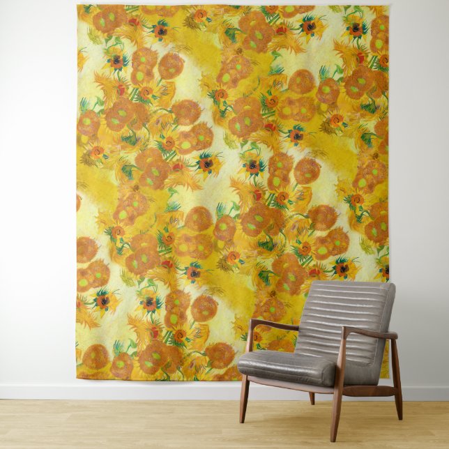 Tenture Art moderne Jaune Orange Tournesols Peinture à l'h (En situation)