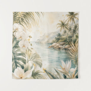 Tenture Art mural aquarelle tropical luxueux côtier  